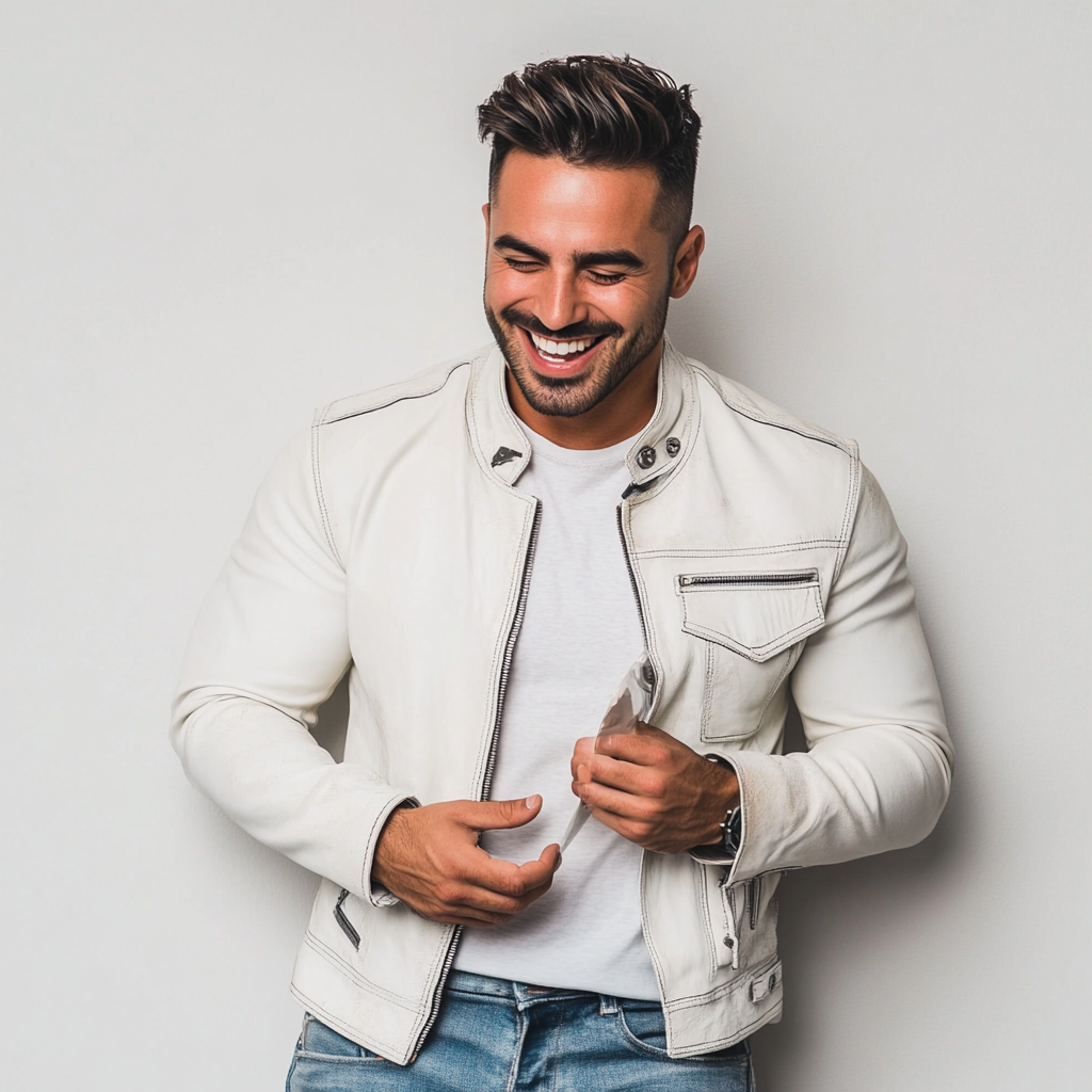 A Latin American man sitting, playing on phone.