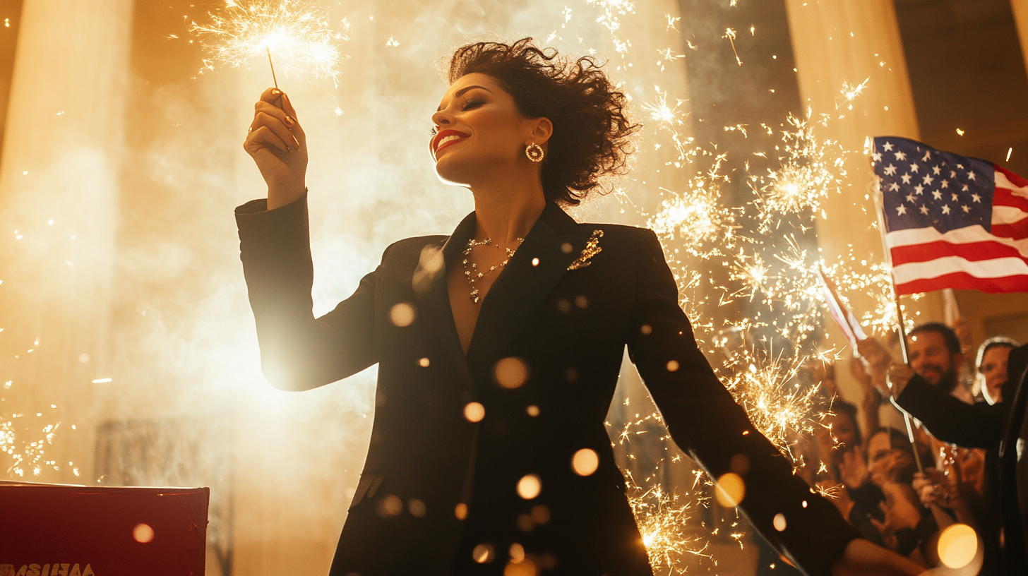 A Latina magician with magic wand at court hall