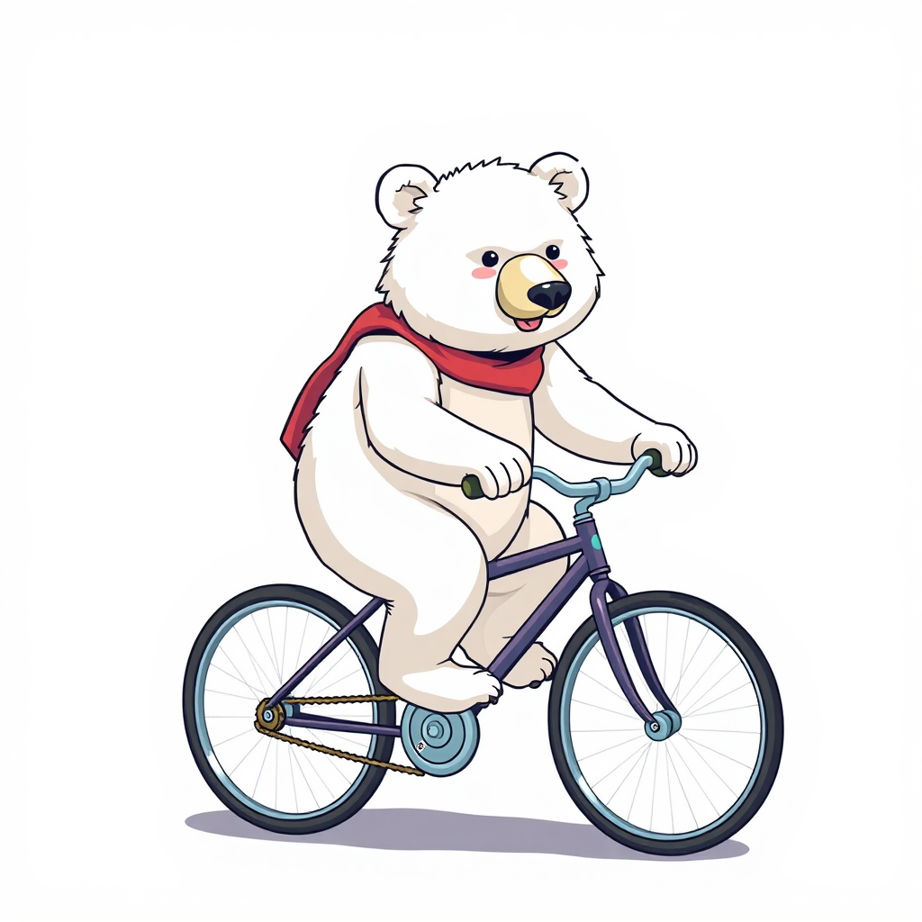 A Lazy White Bear Riding Bicycle Image