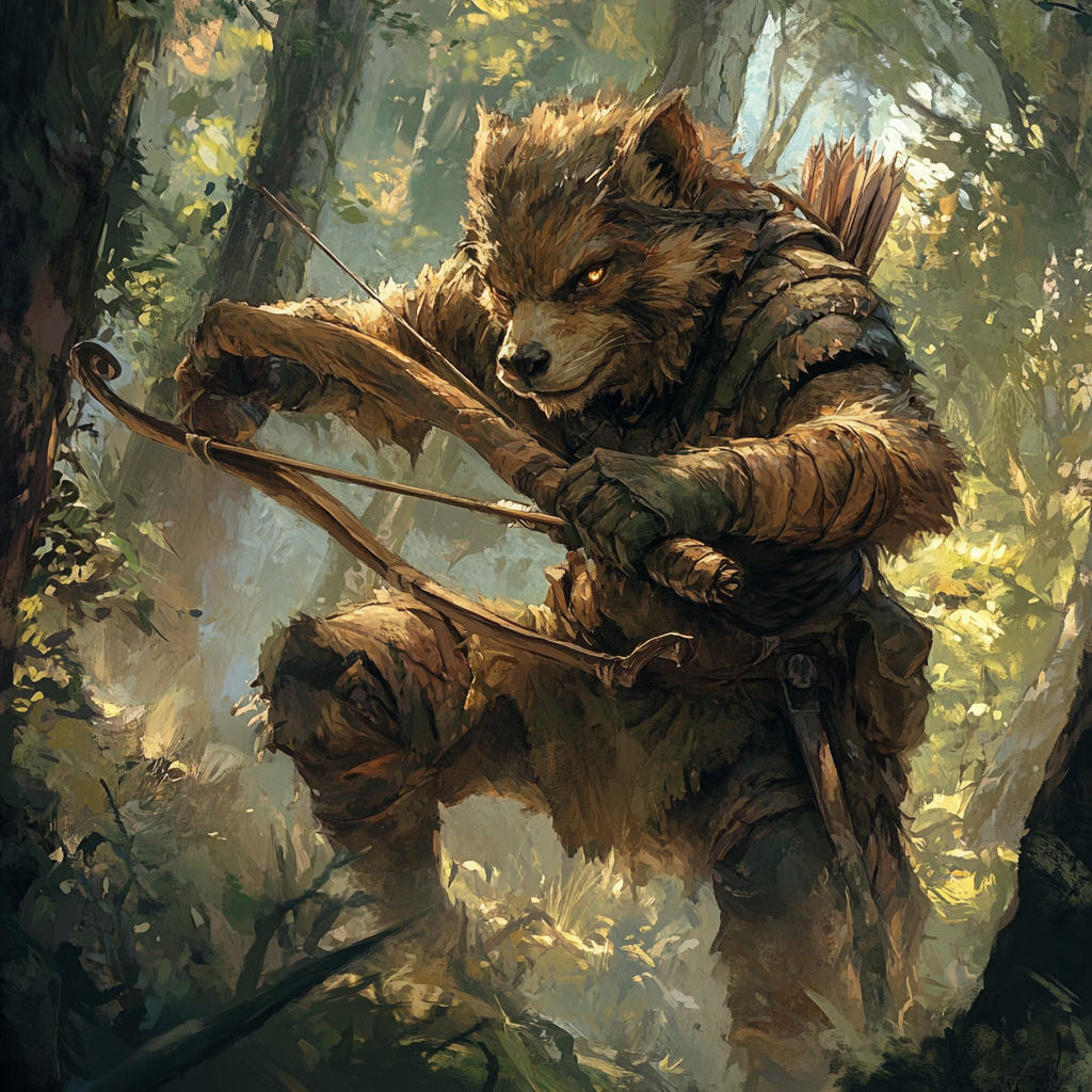 A Lean Gnoll Hunter in Shadowy Forest