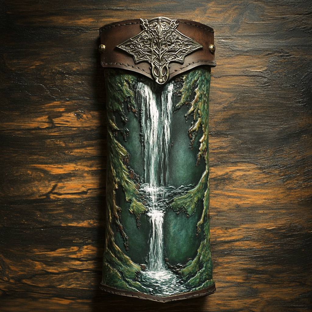 A Leather Quiver with Silver Waterfall Etching