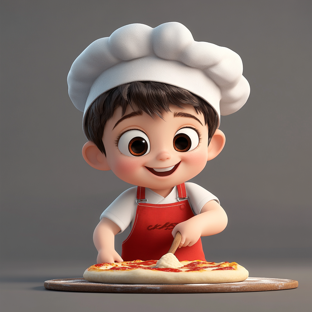 A Little Boy Making Pizza in Pixar Style