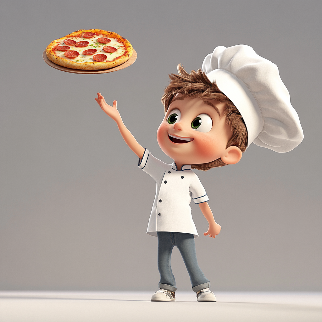 A Little Chef Boy Tossing Pizza Joyfully