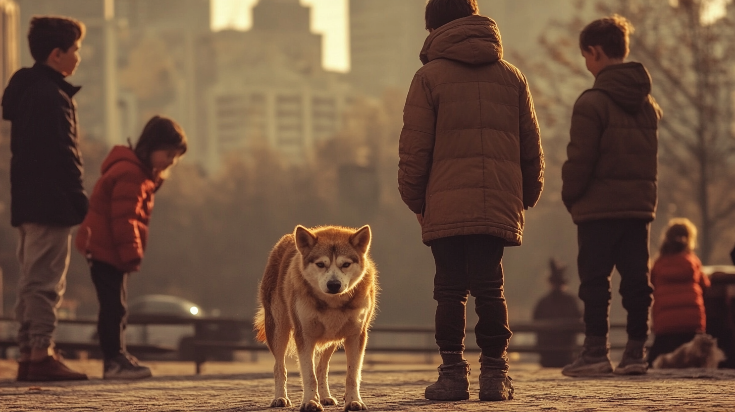 A Lonely Stray Dog in a Vibrant Park.