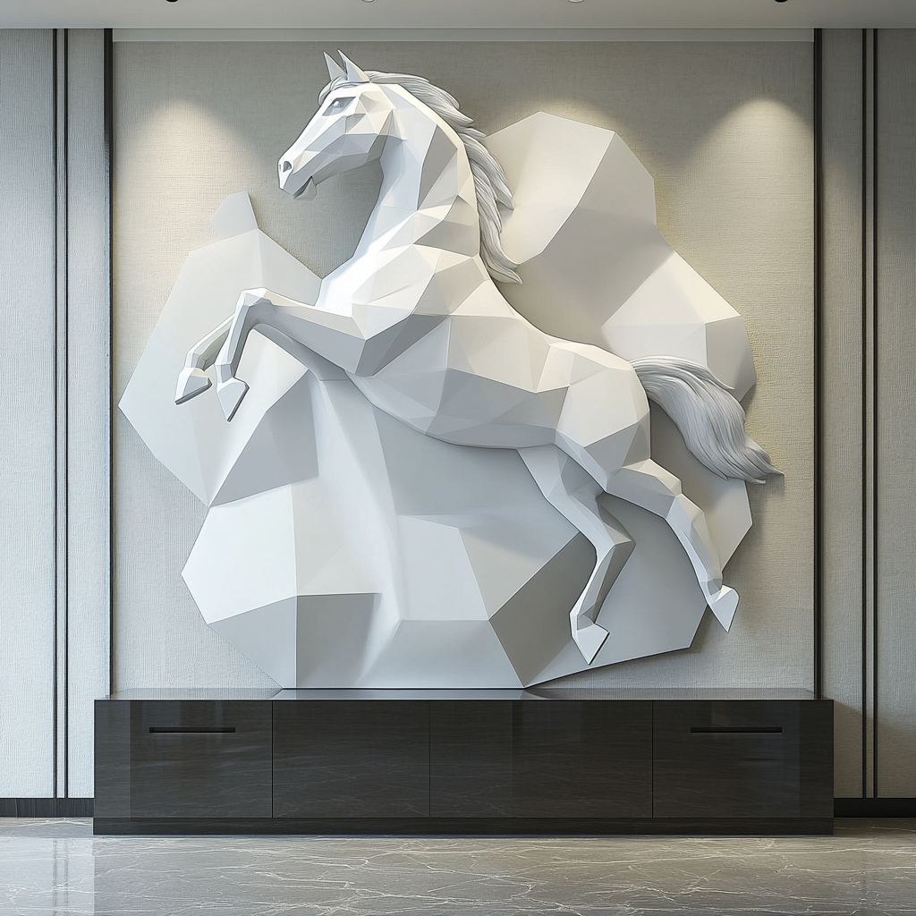 A Low Poly Jumping Horse Wall Sculpture