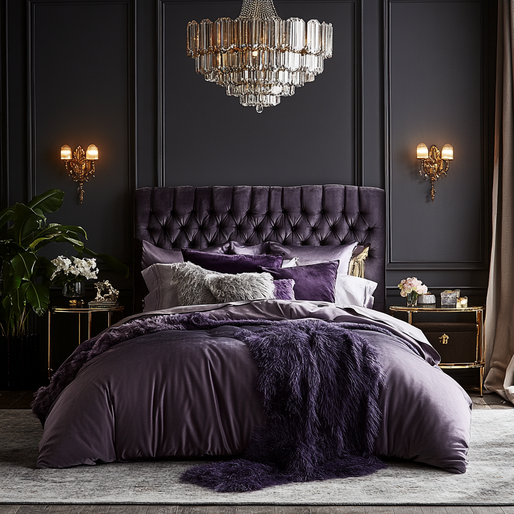 A Luxurious Lavender Bedroom with Plush Textures