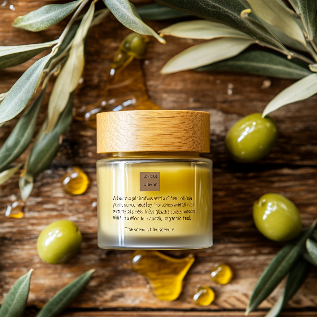 A Luxurious Olive Oil-Infused Cream Surrounded by Olives