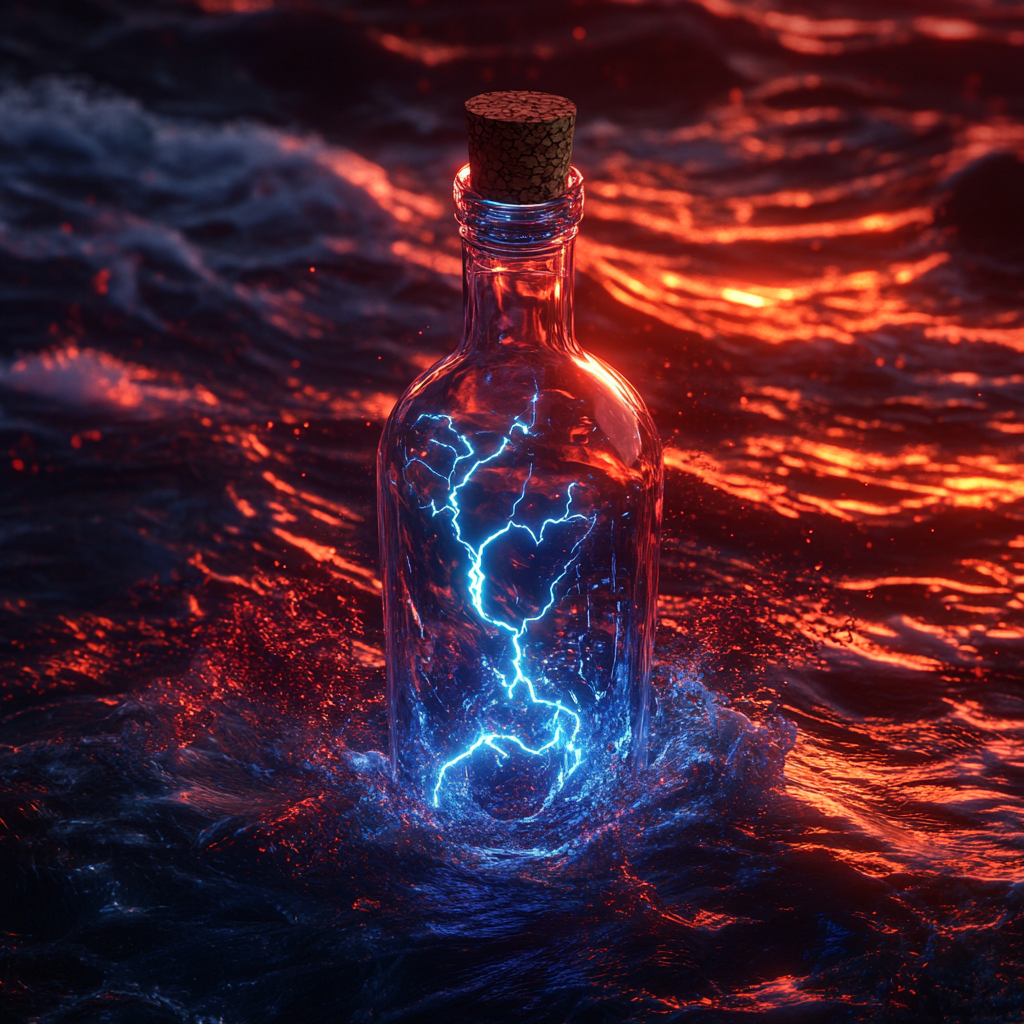 A Magical Bottle Floating in Stormy Sea