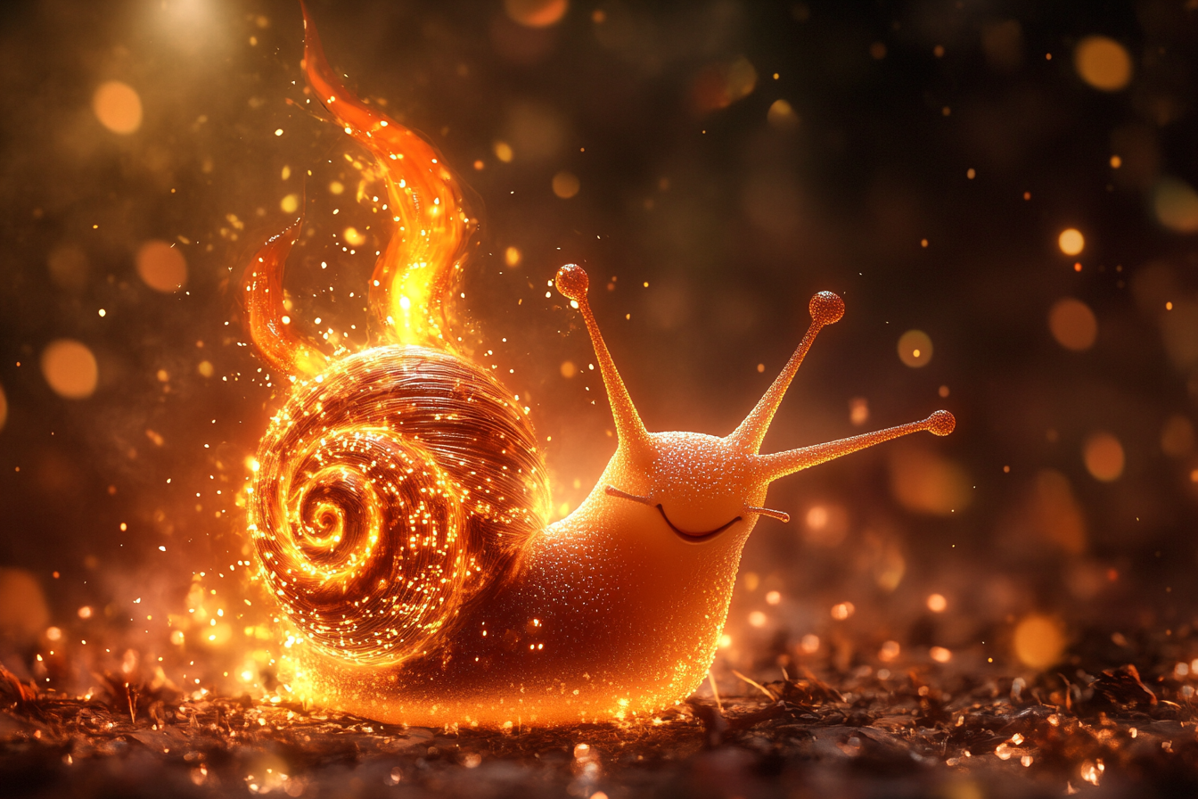 A Magical Flame Shell Snail in Pixar Style