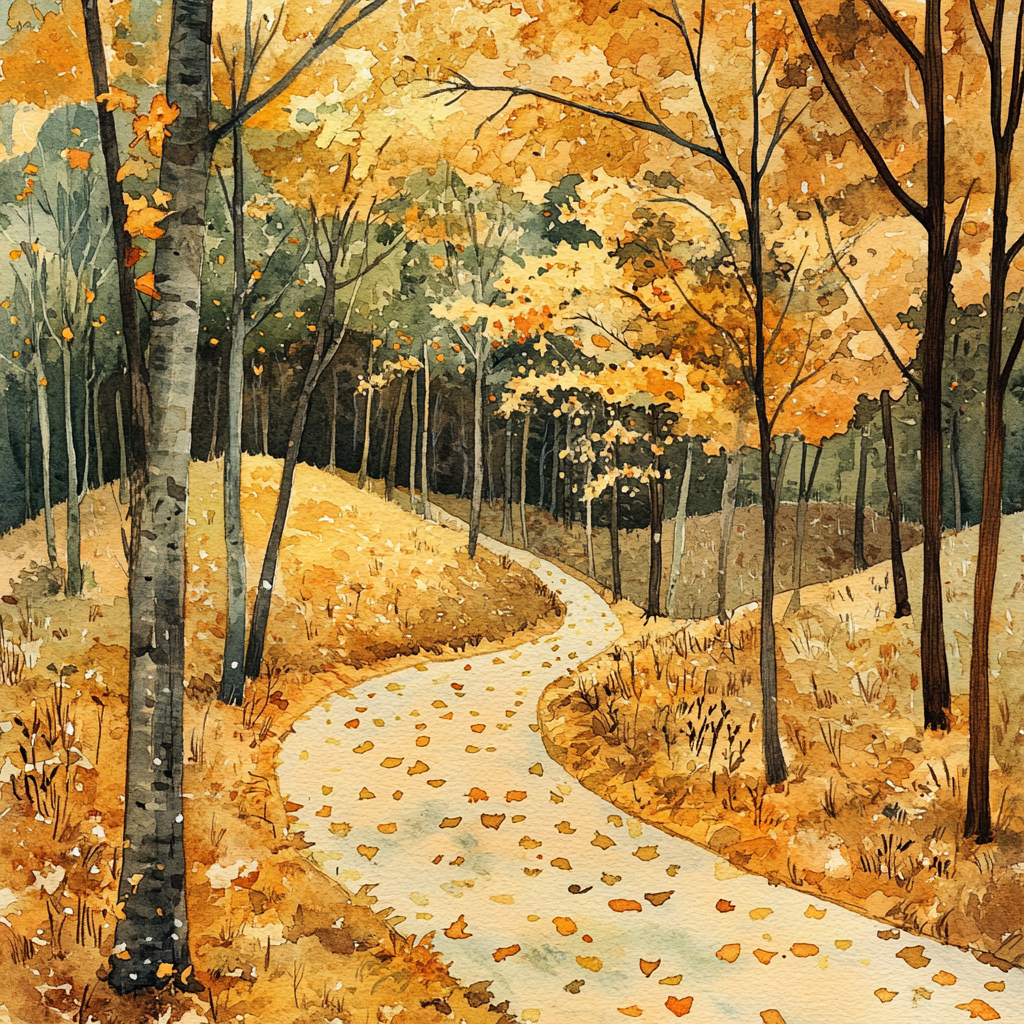 A Magical Forest Path in Watercolor Painting