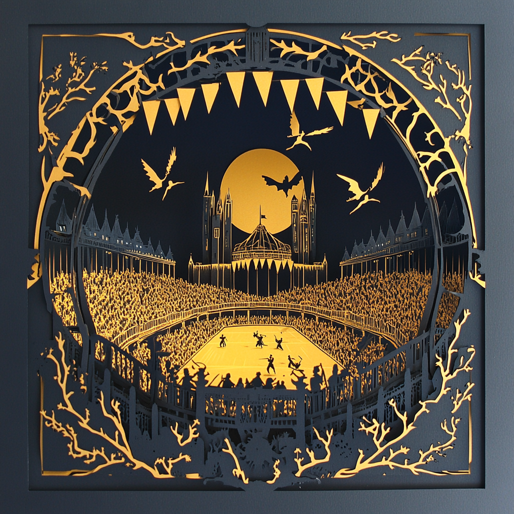 A Magical Quidditch Scene with Gold Foil Accents