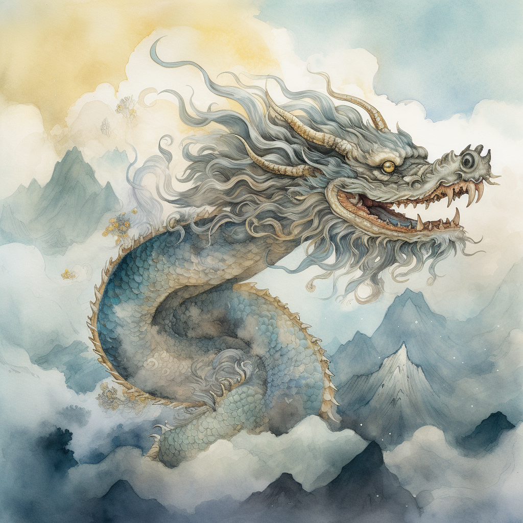 A Majestic Chinese Dragon in Cartoon Style