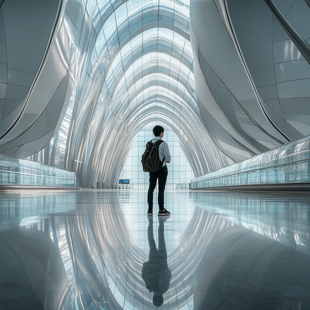 A Man Standing at Airport Gate in Morning