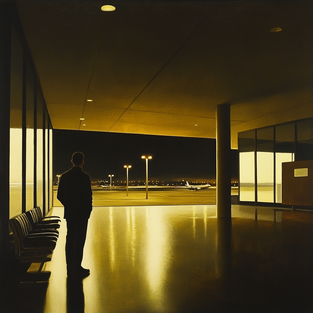 A Man Thinking Alone in Airport at Night