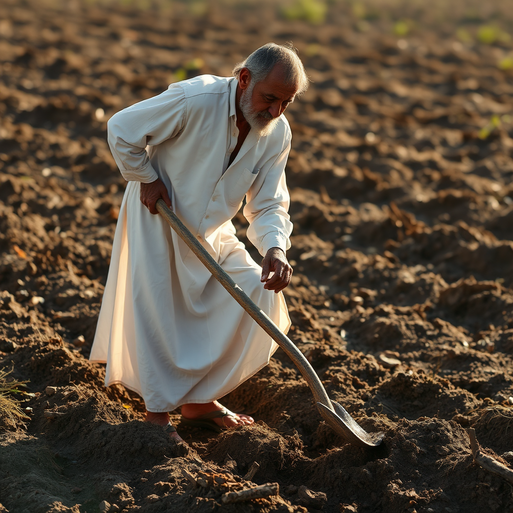 A Man Working in Bright Sunlight with Shovel