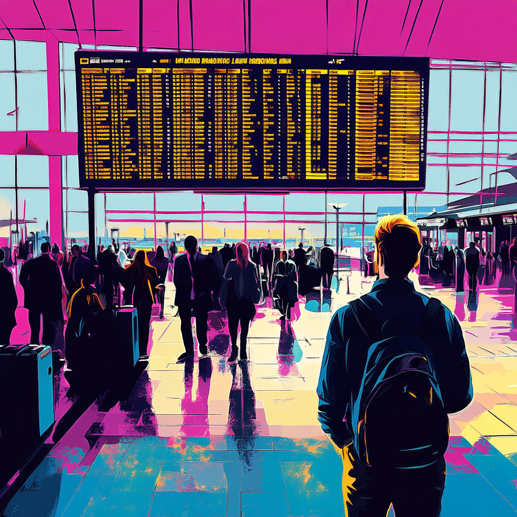 A Man at the Busy Airport Terminal