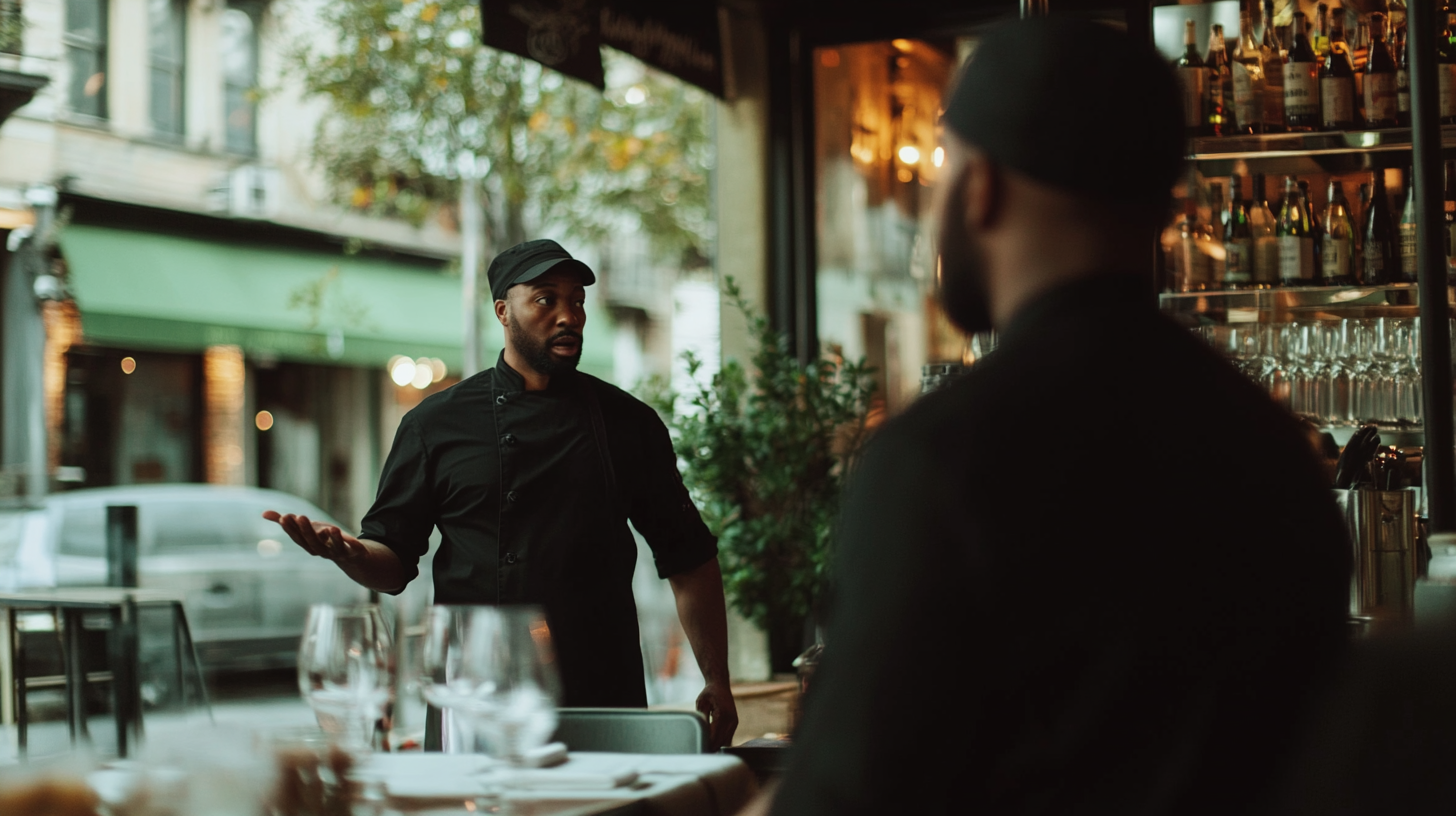 A Man in Black Talking to NY Chef