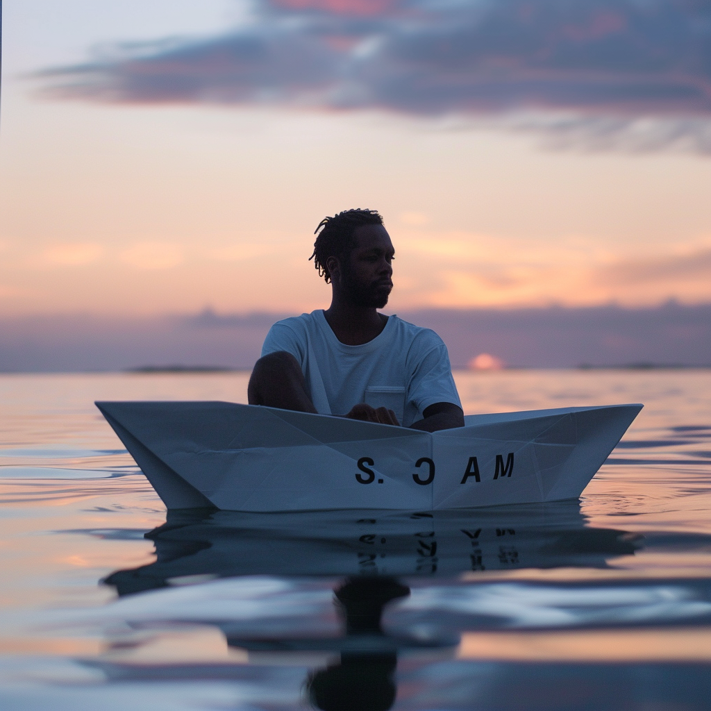 A Man in SS. JORAM Boat at Sunset