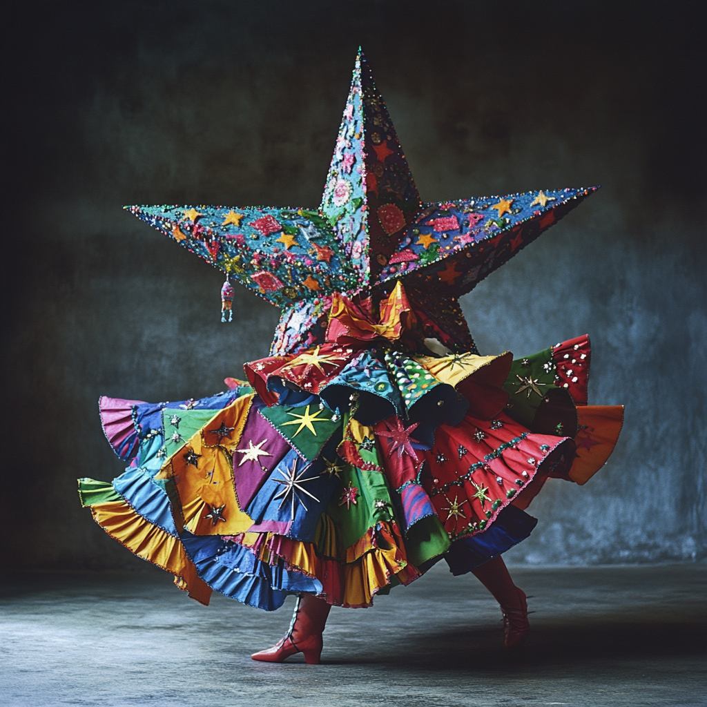 A Mexican Piñata Star Dancing Among Eight Stars.