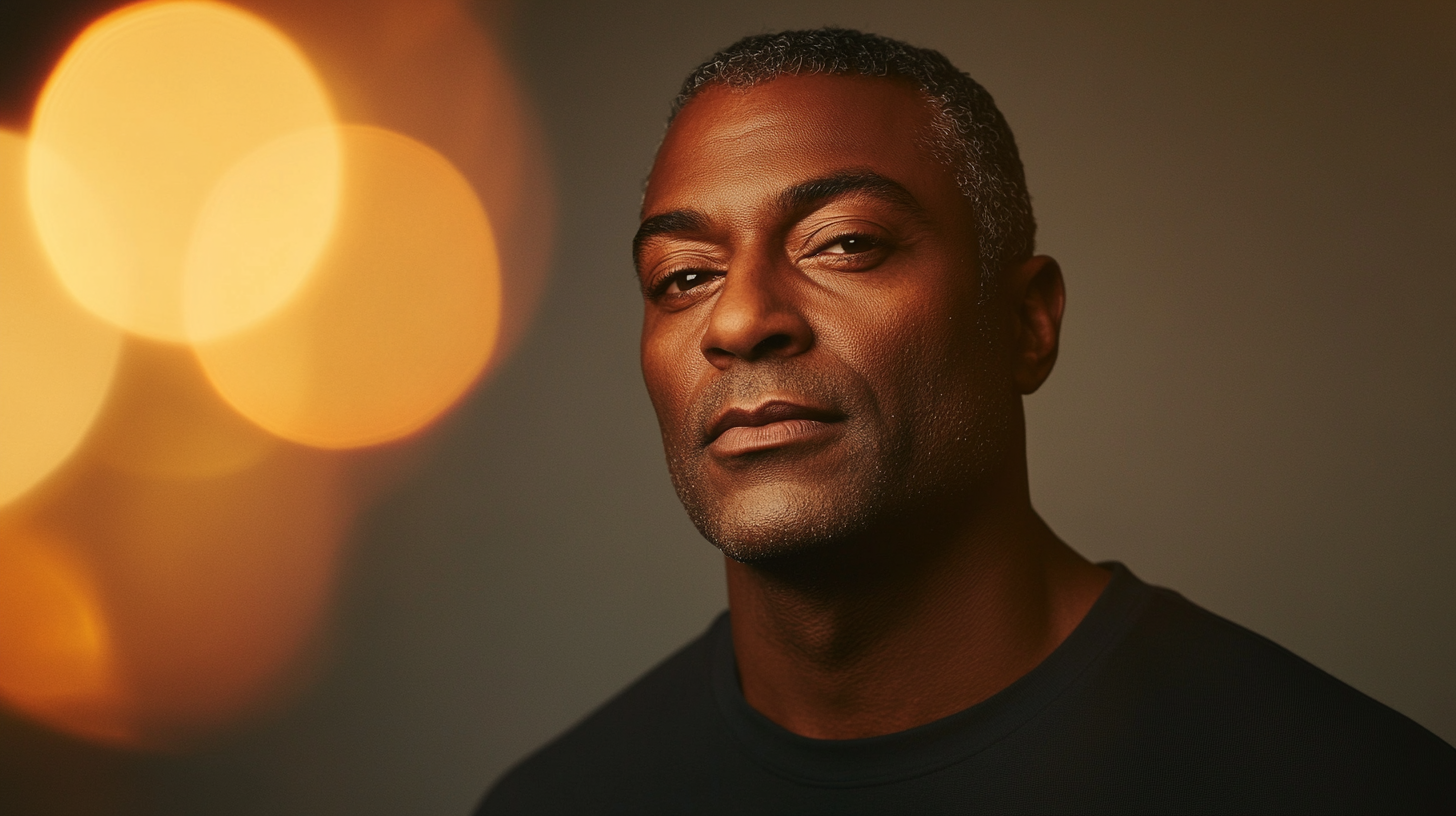 A Middle-Aged Man with Orange Glow in Studio