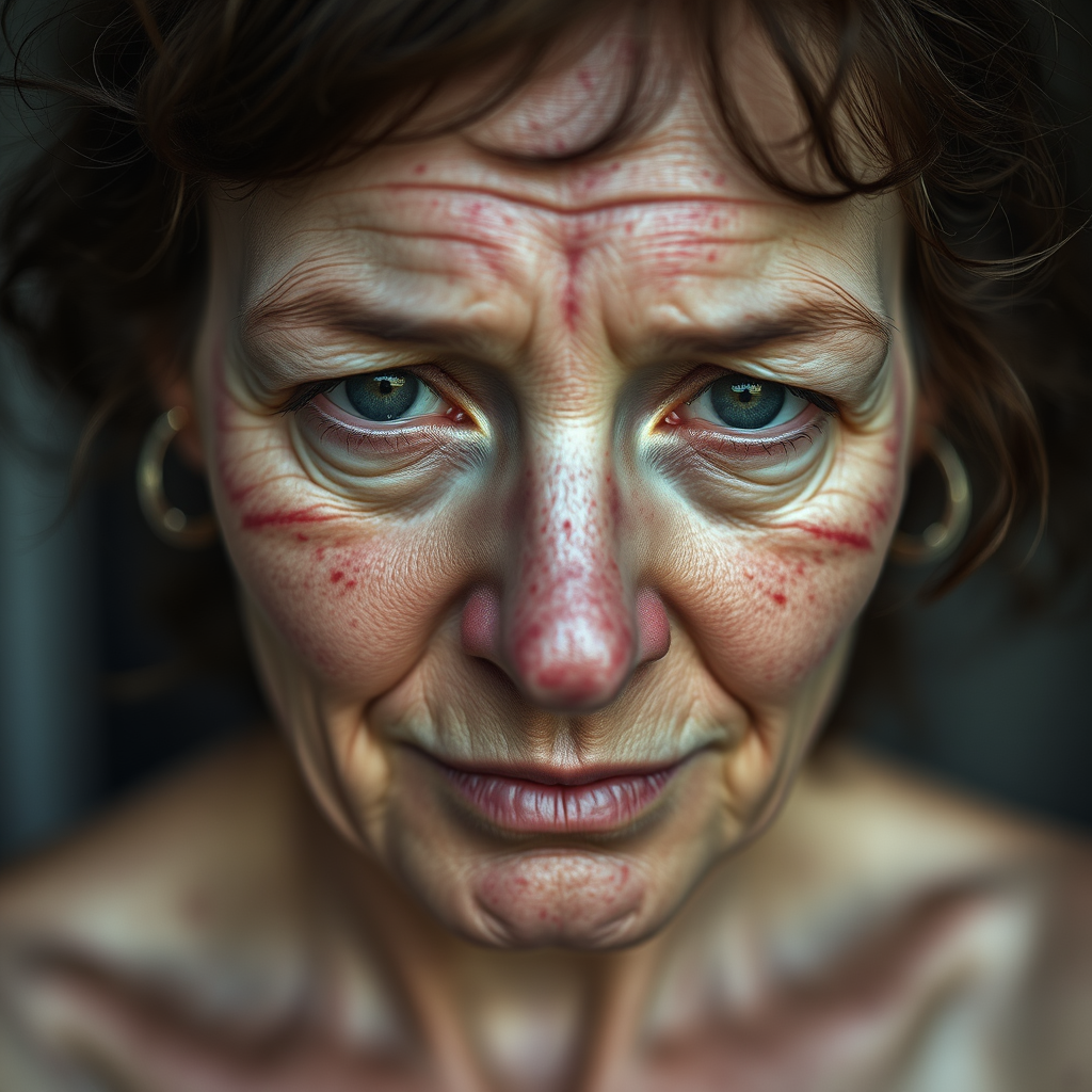 A Middle-Aged Woman with Faded Facial Scars