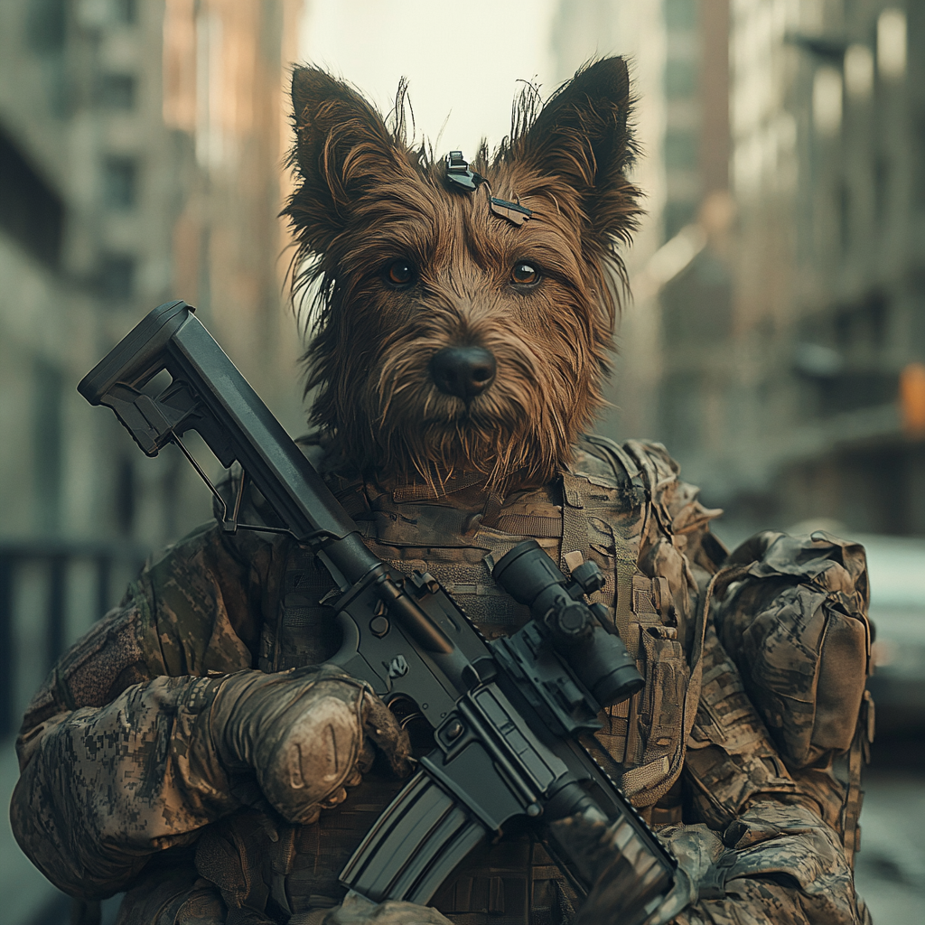 A Military Dog Ready for Combat in City