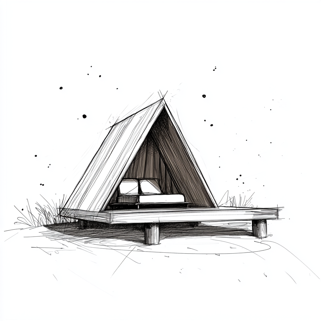 A Minimalist Sketch of a Modern Stargazing Shelter