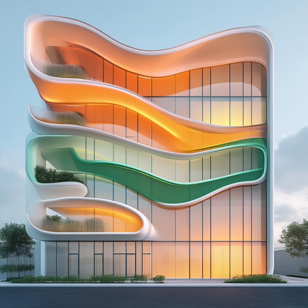 A Modern Building Facade with Flowing Shapes