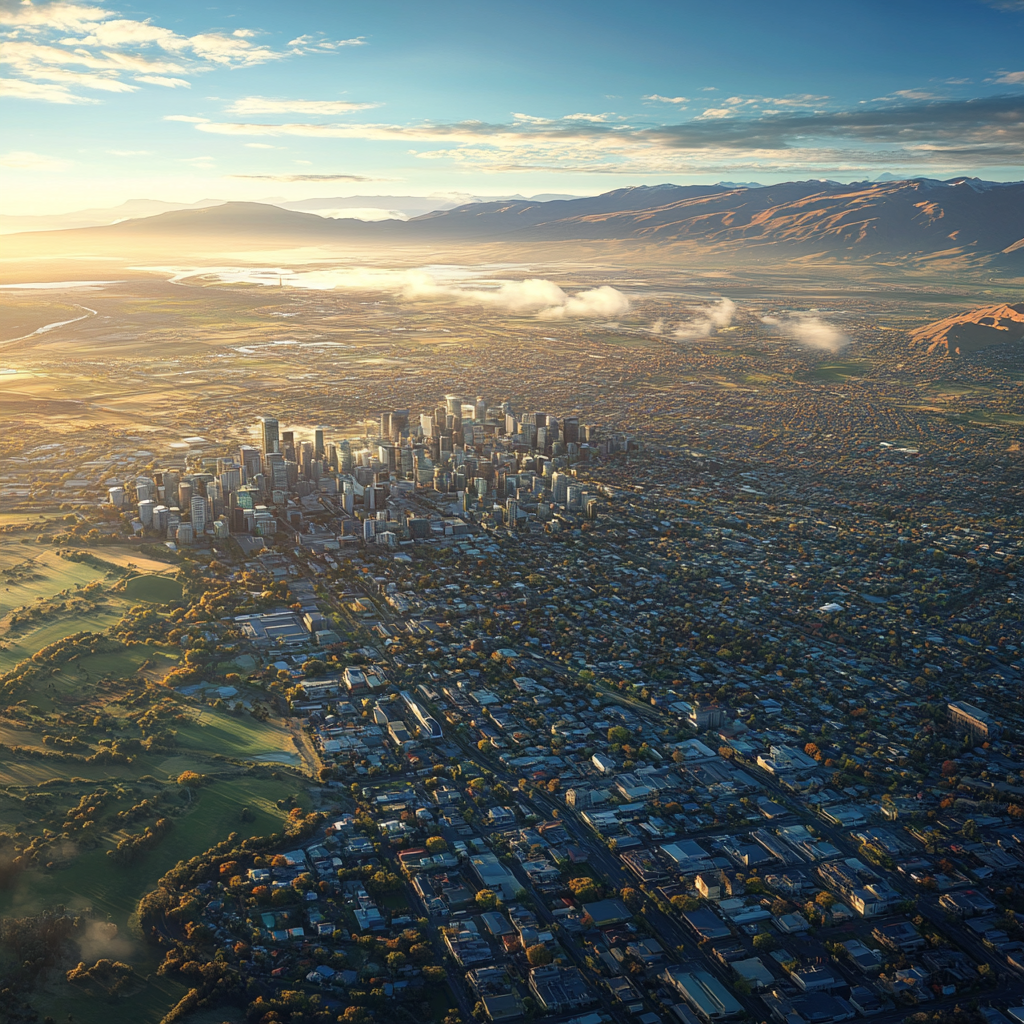 A Modern City with Skyscrapers in New Zealand