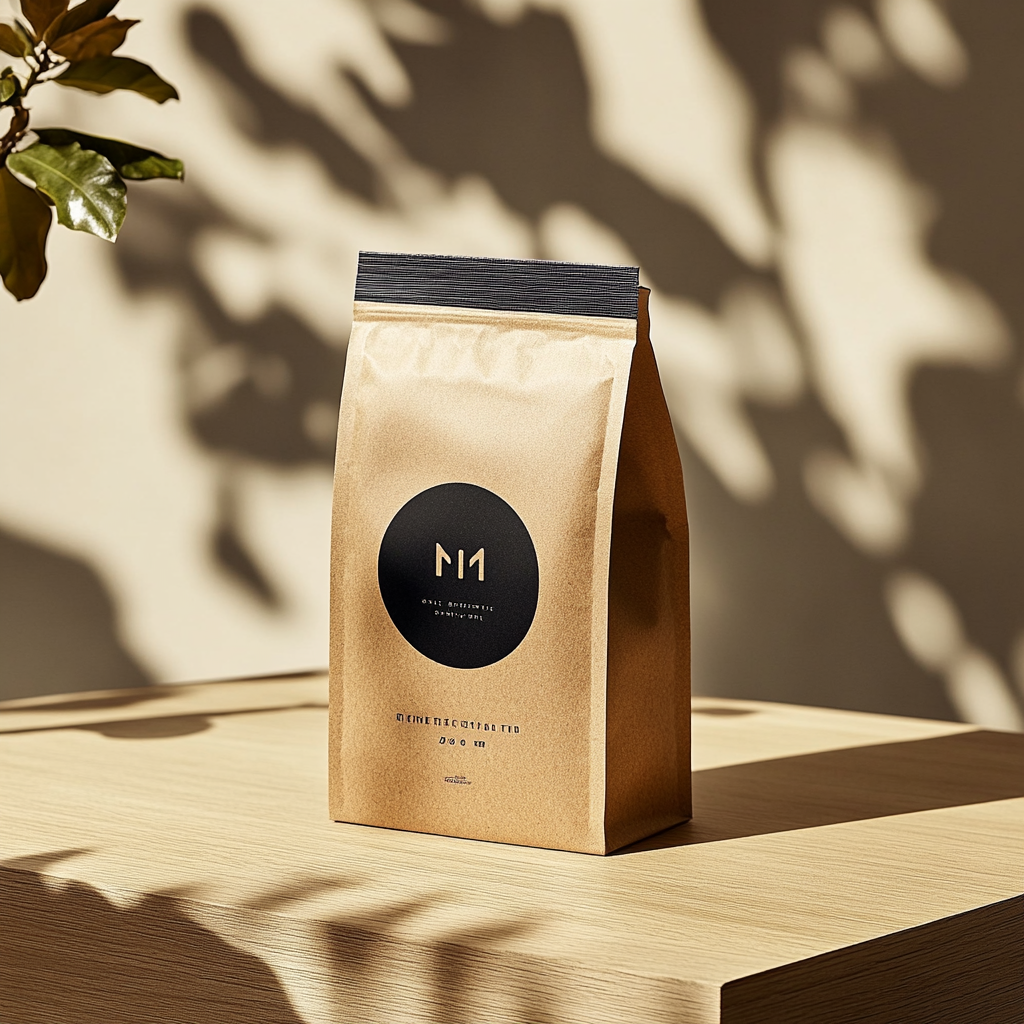 A Modern Coffee Package on Wooden Table