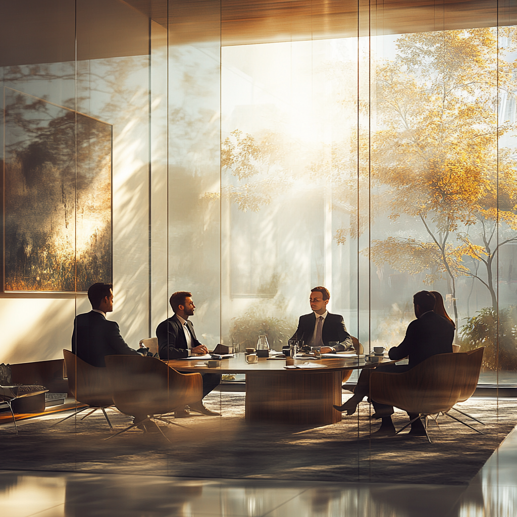 A Modern Cozy Meeting Room With Business People