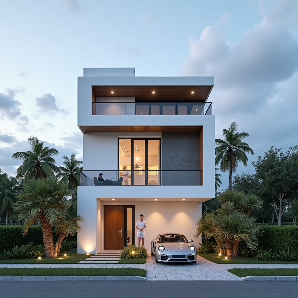 A Modern House with Roadside View in Afternoon