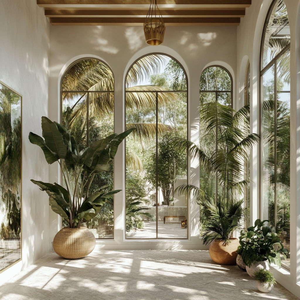 A Modern Mediterranean Terrace with Tropical Plants