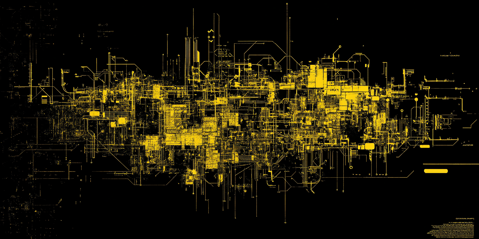 A Modern Yellow Circuit Diagram on Black Background.