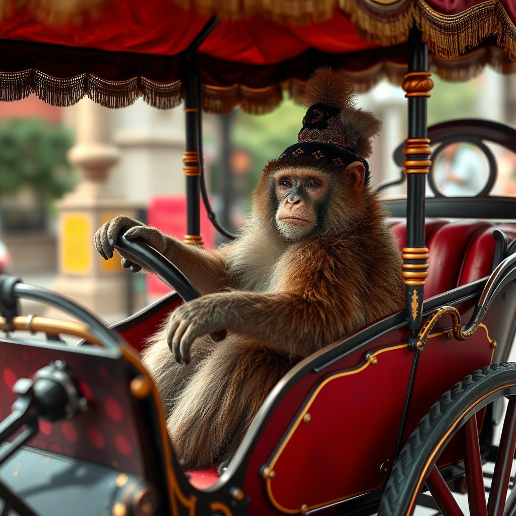 A Monkey Driving a Fancy Carriage