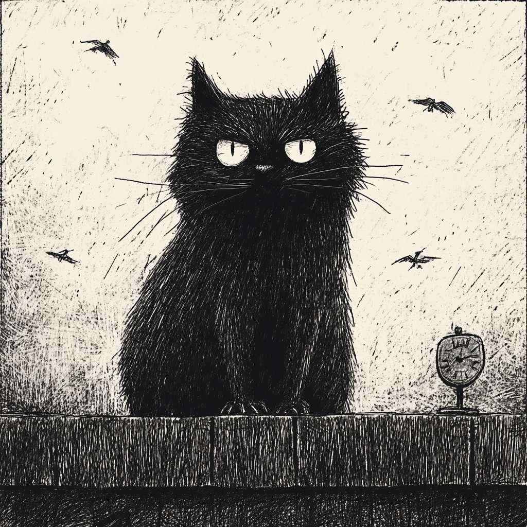 A Moody Black Cat in Vintage Style