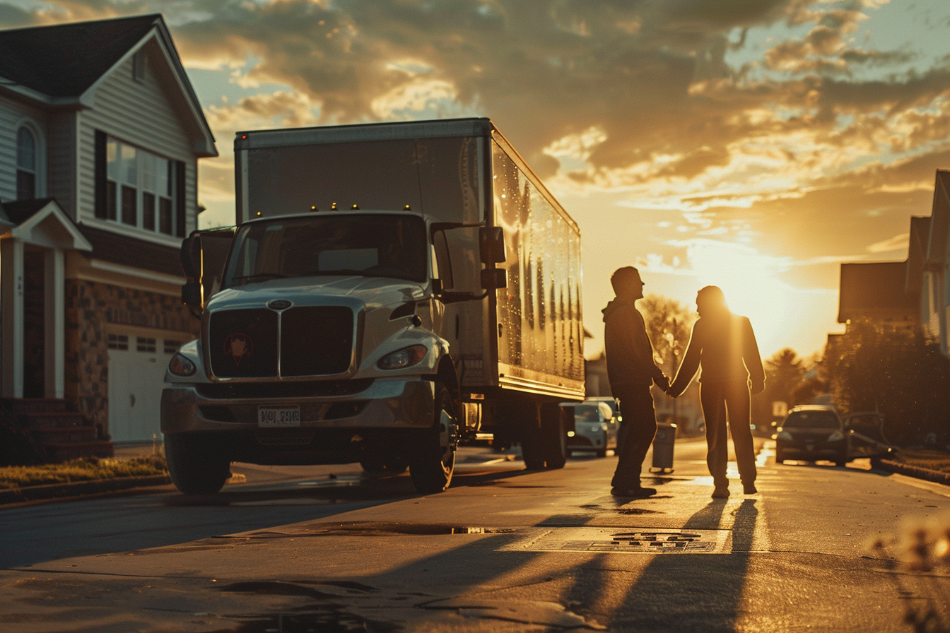 A Moving Worker Supports A Young Couple Loading