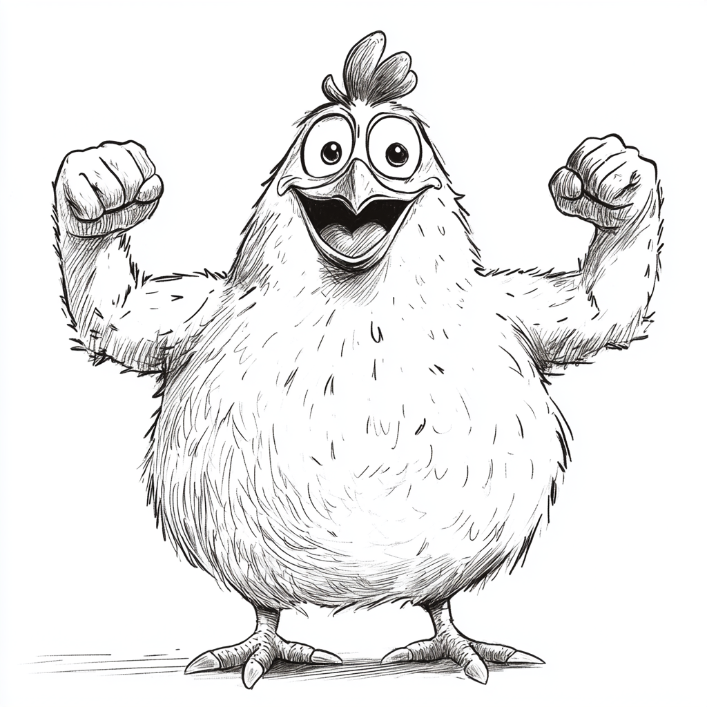 A Muscular Happy Chicken in Vintage Cartoon Style