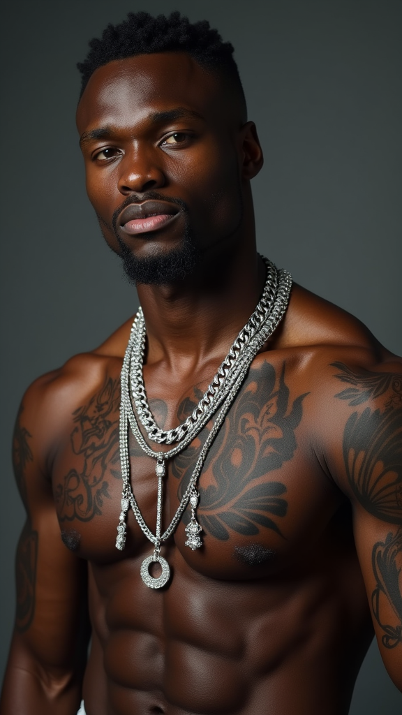 A Muscular Man with Tattoos Wearing Diamond Chain
