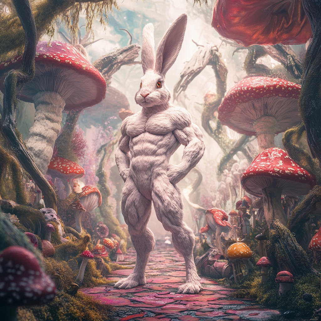 A Muscular White Rabbit in a Magical Wonderland