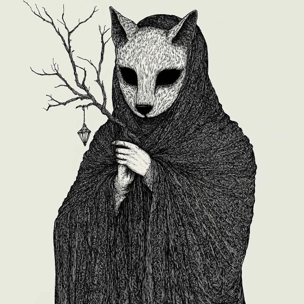 A Mysterious Gothic Figure Holding Animal Mask