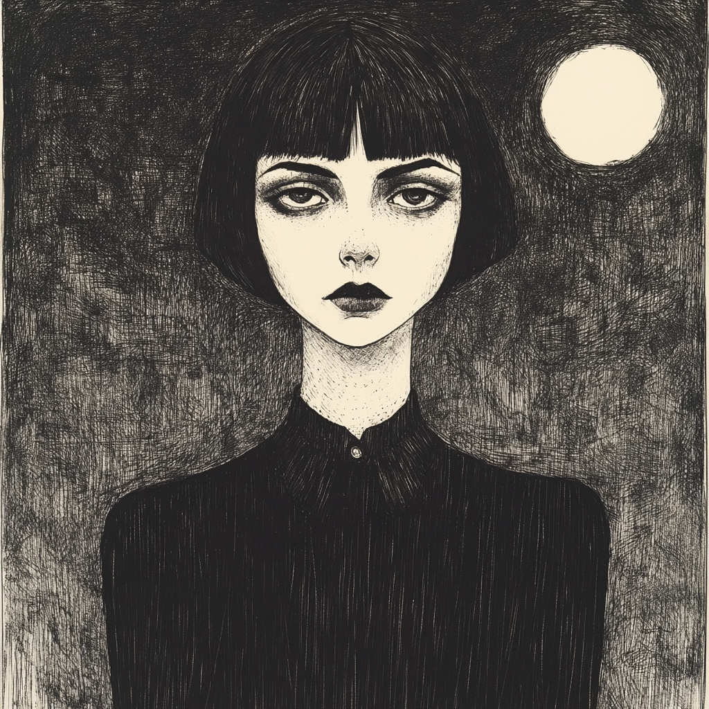 A Mysterious Woman in Haunting Edward Gorey Style