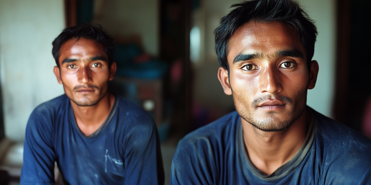 A Nepalese Man in Dirty Blue Shirt: Photo Split