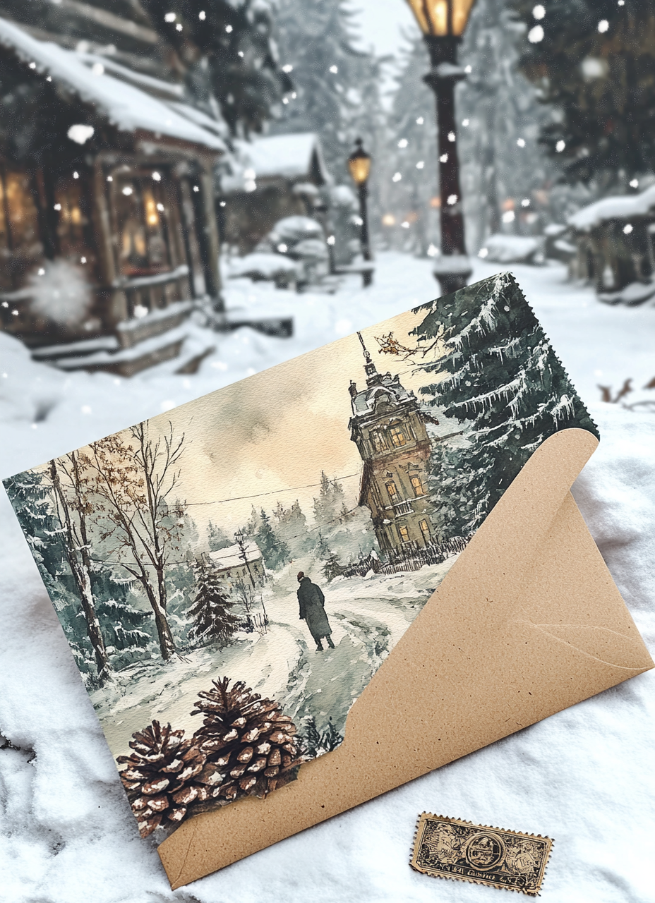 A New Year's Kraft Paper Envelope with Winter Illustration