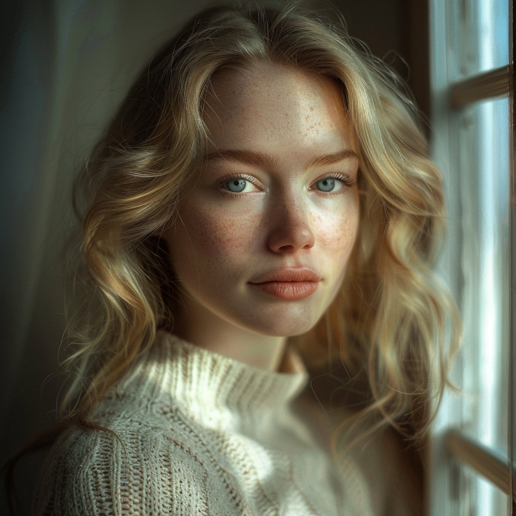 A Nordic Woman Portrayed in Soft Indoor Light