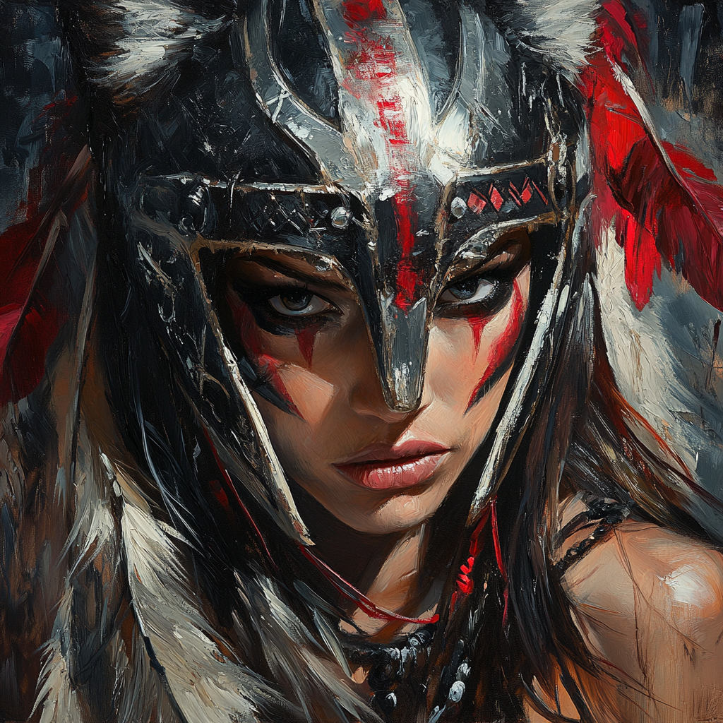 A Norse Dancer with Wolf Helm: Oil painting