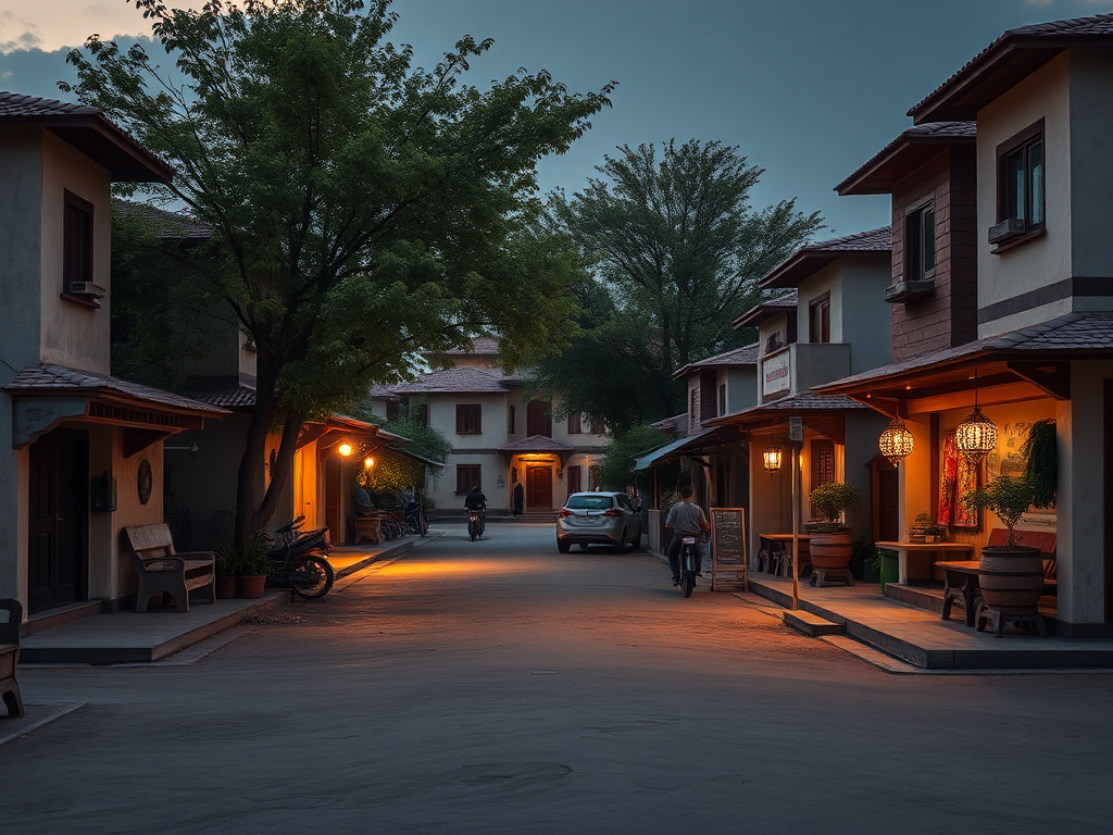 A Pakistani village square in the evening.