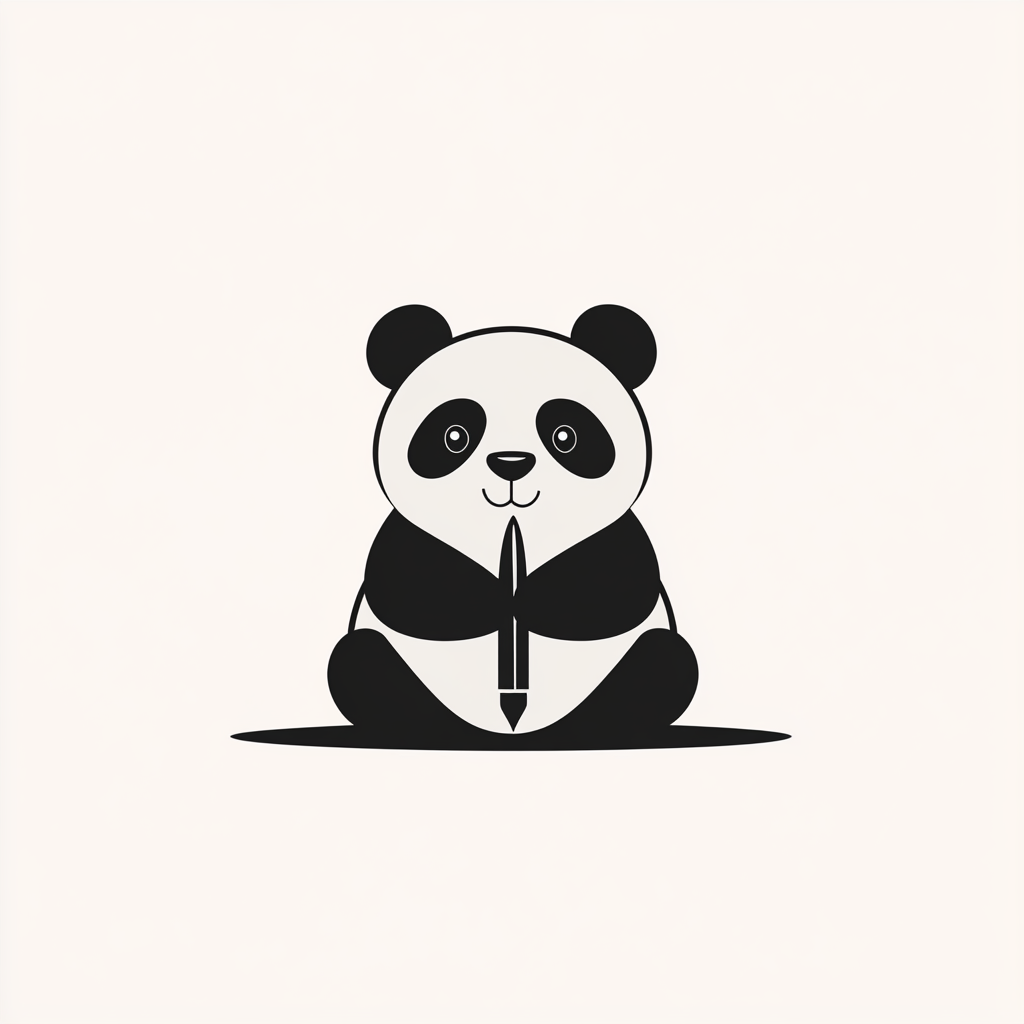 A Panda Holding Pen in Minimalist Logo