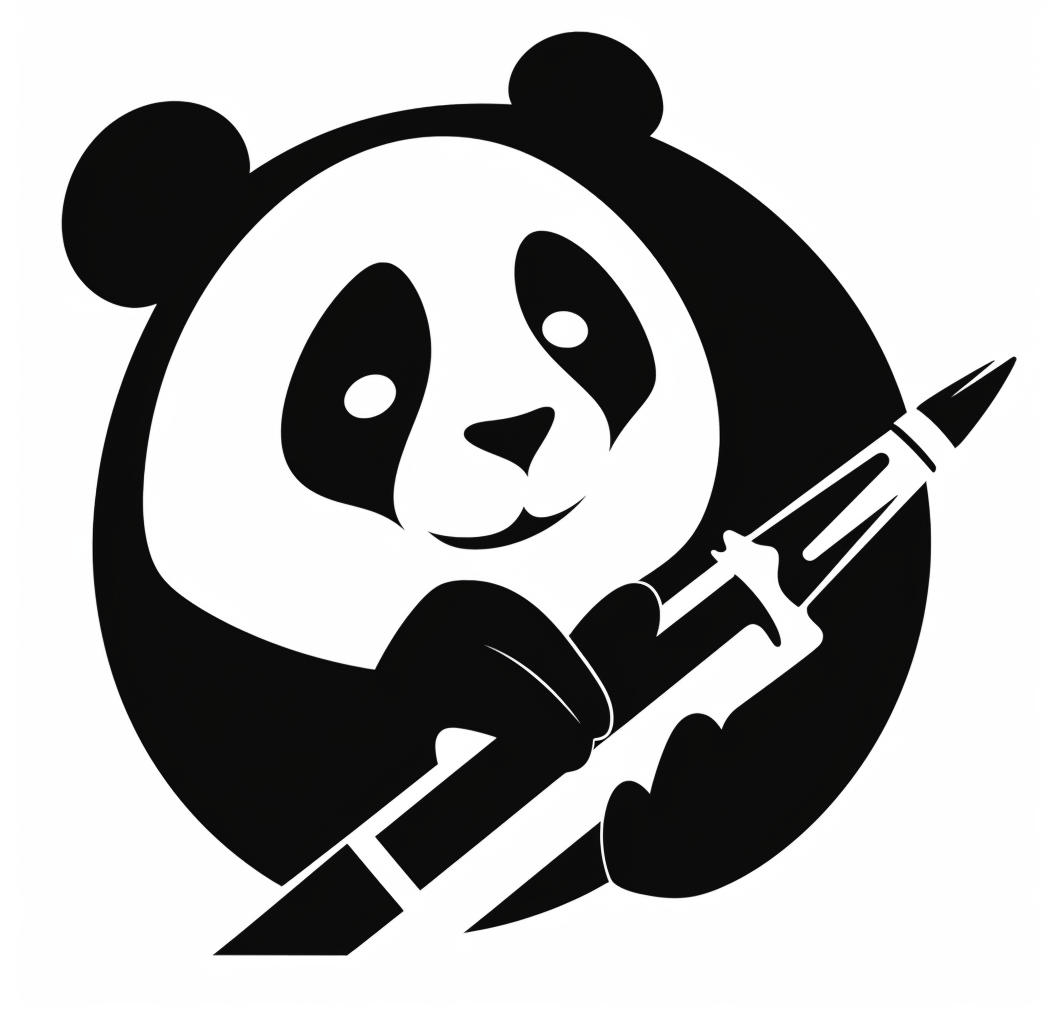 A Panda Holding a Pen Logo on White Background.