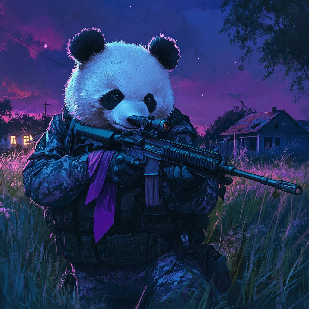 A Panda with sniper in field on night mission.